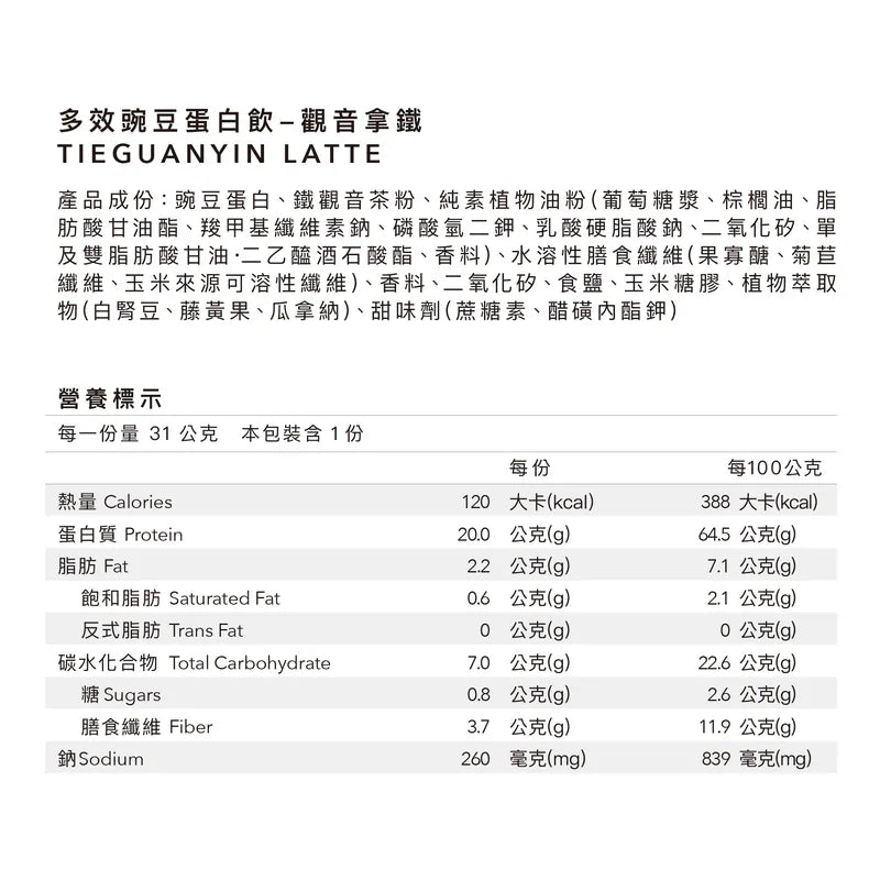 [Pre-Order] 全素豌豆蛋白飲 - 觀音牛奶 (台灣鐵觀音茶葉) - NutriSport